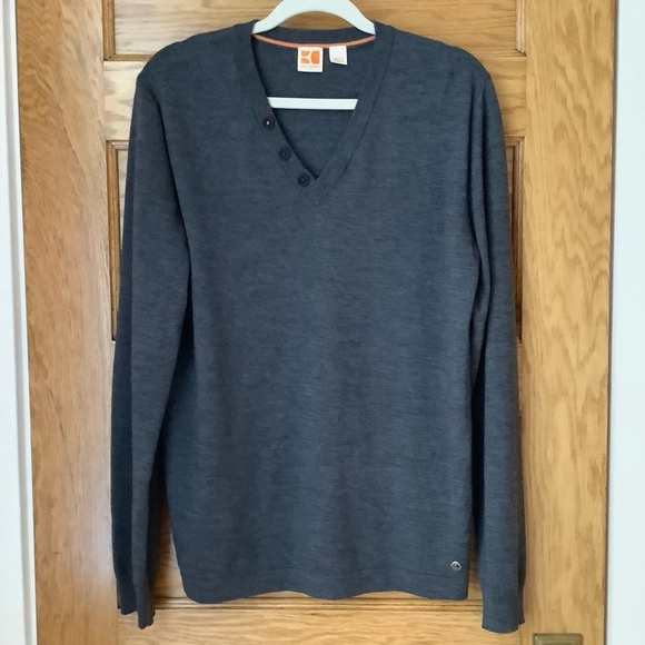 HUGO BOSS Charcoal Virgin Wool Sweater Size L - Picture 2 of 12